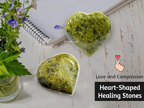 Image of Crystal Heaven Certified Green Tourmaline In Matrix Heart Palm Pebbles Stones Anxiety Stress Relief Massage - Aaa Grade Original Healing Gemstone Agate Heart Palm Stone Yoga Meditation Spiritual