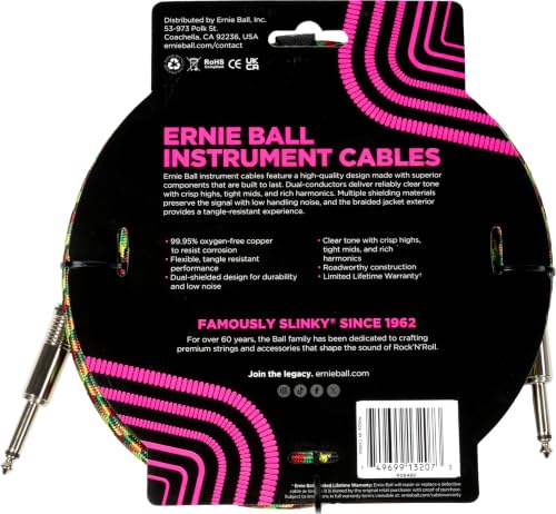Image of Ernie Ball Braided Instrument Cable Straight /Straight 10ft - Good Vibrations (P06480)