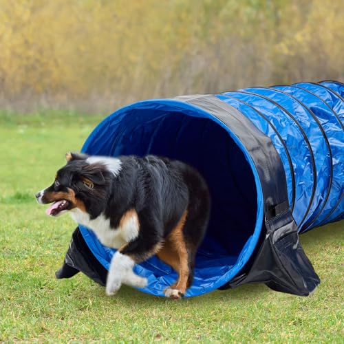 Image of Briwooody 28in X 10ft Dog Agility Tunnel PVC for Large Dogs, Blue