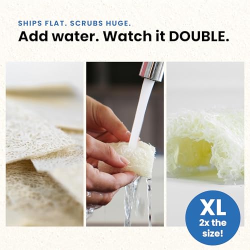 Image of Scrub & Throw XL Loofah Scrub Sponge, Natural, Plastic-Free, Non-Scratch, for Kitchen, Dishes, Pots and Cleaning, Plant-Based, Plastic-Free, Eco-Friendly, Biodegradable, 30 Pack