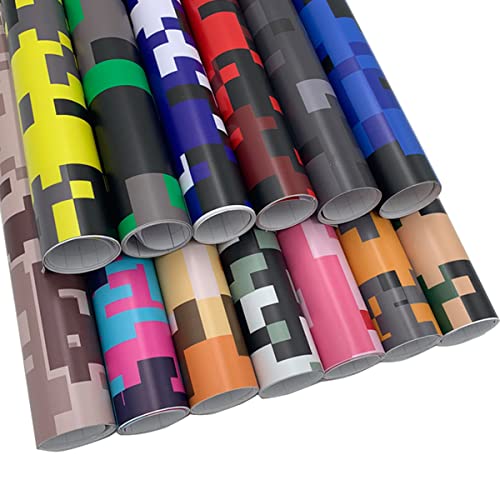Cozylkx 30 cm × 100 cm Vinylfolie Camouflage Für Auto Motorrad Digital Mosaic Camo wasserdichte Autolackschutzfolie,Blau-Pink