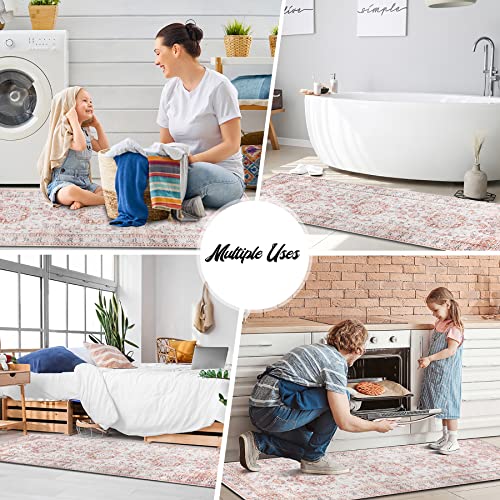 Melajia Boho Kitchen Rugs Sets Of 3 Non Slip Washable Pink Durability Laundry Room Mat For Washer And Dryer Easy To Wipe Low-Profile Runner Rug For Hallway Entryway Bathroom #TOP6