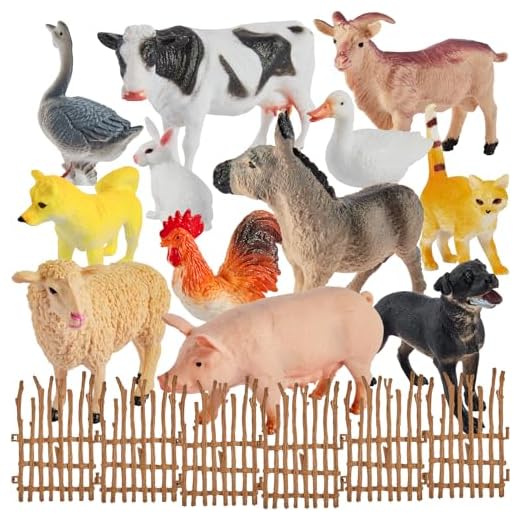 BUYGER Set Animali Plastica Giocattolo per Bambini, Grandi e Mini Realistico Fattoria Animali Figure con Assemblare Recinzioni, Giochi Educativo Regalo per Bambini 3 4 5 + Anni