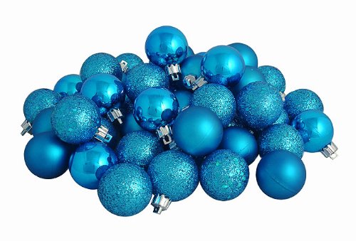 Vickerman 96 Count Turquoise Blue Shatterproof 4-Finish Christmas Ball Ornaments, 1.5"