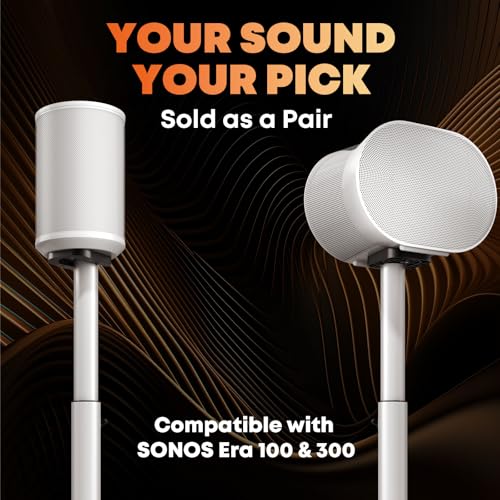 Speaker Stands for Sonos Era-100 & Era-300 - Height Adjustable Floor Stands 29.1''–39'', Dual-Mount Base for Space-Saving Placement, Concealed Cable Management, 11 lbs Max Load, 1 Pair, White by PUTORSEN - Image 2