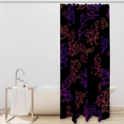 Rideau de douche papillon noir textile de qualité supérieure avec anneaux