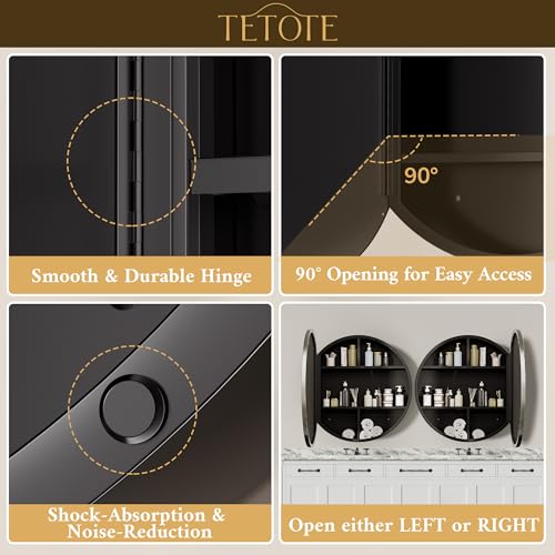 Image of TETOTE Bathroom Mirror Cabinet 30 x 30 Brushed Nickel Round Bathroom Medicine Cabinet with Mirror Adjustable Shelves Farmhouse Wall Mirror with Storage Surface Mounted