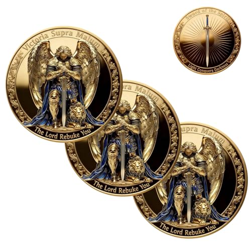 Saint Michel Archange – Pièce commémorative « Victoire sur le mal », pièce double face avec motif biblique et étui en acrylique, cadeau chrétien inspirant pour...