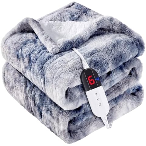 Electric Heated Blanket Throw, Super Soft Flannel Heating Blanket with 8 Hours Auto Off 10 Fast Heating Levels Sherpa Heated Blanket with Overheating Protection, ETL Certification,50"x60",Grey Cover