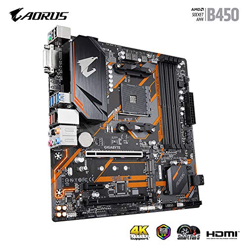Image of GIGABYTE B450M AORUS Elite Motherboard with Hybrid Digital PWM, 4 * DDR4 DIMMs, Dual NVMe PCIe Gen3 M.2, GIGABYTE Gaming LAN.