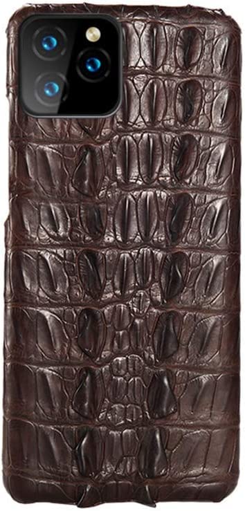 Étui en cuir véritable d'exception pour iPhone 11 Pro façon crocodile marron