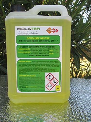 Anti-mousse DEMOUSSE NEUTRE produit toiture terrasse nettoyage enduit façade 5 Litres