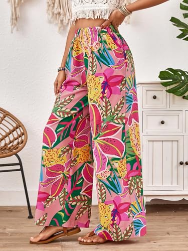Verdusa Women's Hawaiian Tropical Beach Palazzo Pants Flowy Boho Summer Wide Leg Trousers3