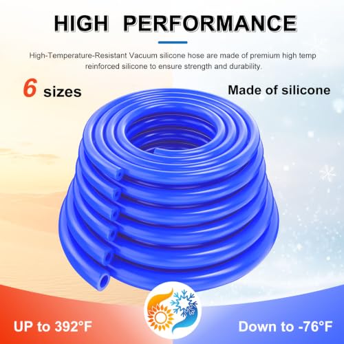Image of Tnisesm 6.6 FT Vacuum Hose Automotive 1 /8 inch 5 /32 inch 3 /16 inch 1 /4 inch 5 /16 inch 3 /8 inch ID 6 Values 130PSI High Performance Silicone Blue Vacuum Hose line Kit