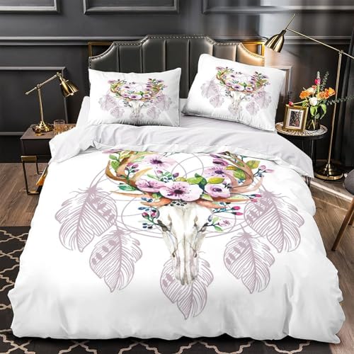 Housse de couette fermeture éclair crâne de cerf fleuri résistante 140x200 - 2