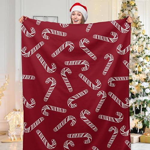 Christmas Throw Blanket Red Christmas Cane Merry Christmas Blanket for Couch Sofa Bed Soft Cozy Cute Funny Cartoon Flannel Blanket Gift for Christmas Decor 50×60 inches
