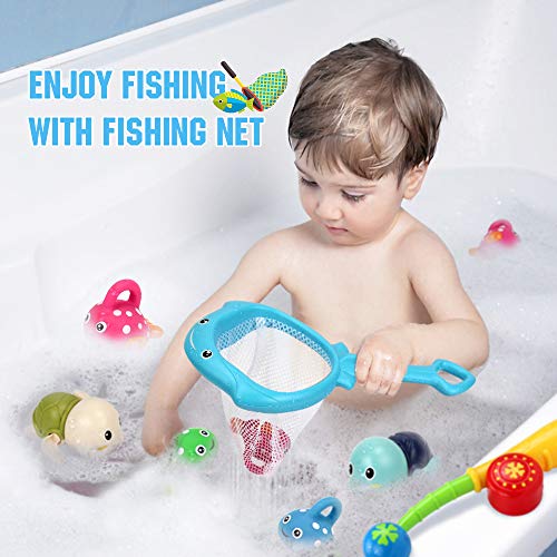 Bath Toys Fish Set, Fishing Game W/ Swimming Tortoise, Fishing Pole & Net, Fish Game Bathtub Water Table Shower Pool Bathroom Toy For Toddlers Baby Kids Infants Boys Girls #TOP4