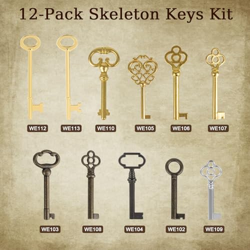 12 Stück Universal-Ersatzschlüssel-Kit,Geeignet für alte Möbeltüren, antike Frisiertische, Vintage-Uhren, chinesische Schrankschlösser usw., verleiht antiken Möbeln einen dekorativen Touch
