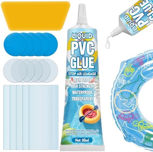 Air Mattress Patch Kit, Pool Patch Repair Kit, Waterproof & High Strength Vinyl PVC Glue for Inflatable Toys, Hot Tub, PVC Boat, Tent, Bounce House (60 ML)
