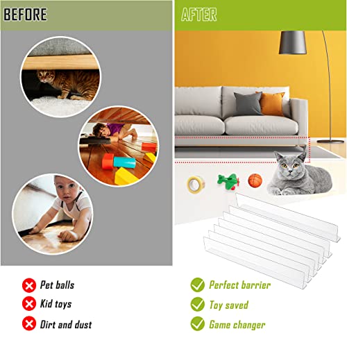 WXJ13 7 Pack 15.75\" L x 2.4\" H Under Sofa Blocker Clear,Acrylic Couch Blocker,Toy Blocker for Under Couch with 30 Double Sided Adhesive Spots,Prevent Pets or Things from Getting Under The Furniture