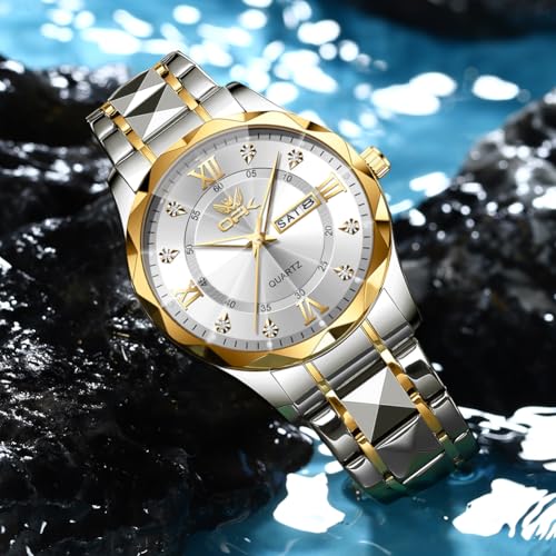 Image of OPK Watches for Men Diamond Roman Analog Mens Watches Waterproof Large Stainless Steel Men Wrist Watch Business Father Gift Watch Blue