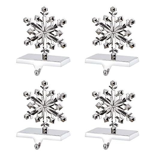 DOYOLLA Snowflake Christmas Stocking Holders Set of 4 Silver, Xmas Stocking Holders for Mantle, Mantel Fireplace Topper Stand Hooks, Stockings Hangers