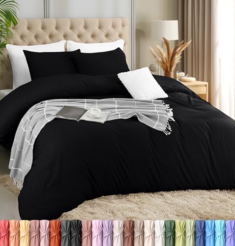 Utopia Bedding Duvet Cover Set with Pillowcases - 3 Pieces Bedding Duvet Cover with Zipper Closure - 1 Duvet Cover with 2 Pillowcases - Soft Brushed Microfiber(King Black)