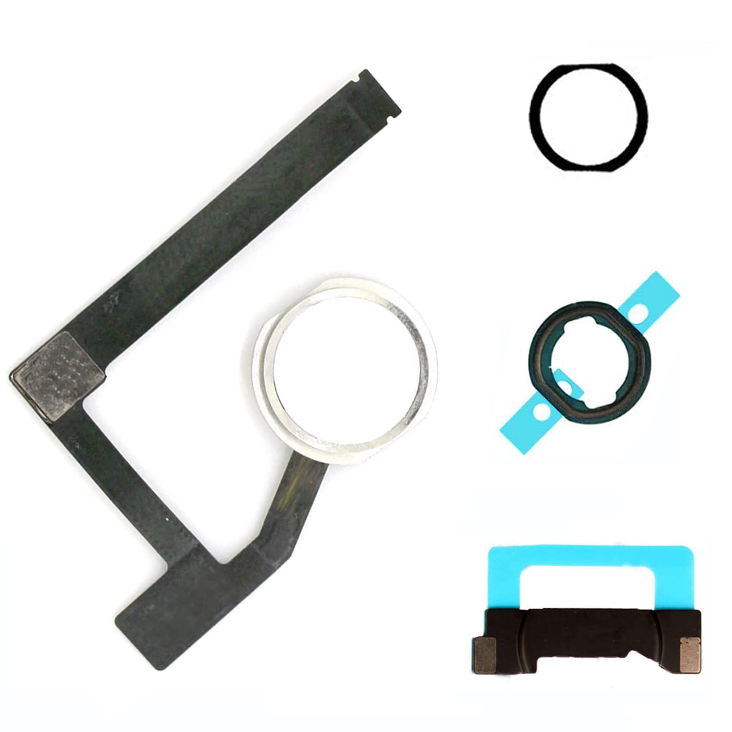 Home Button Replacement for iPad Mini 5 2019 7.9 inch A2133 A2124 A2125 A2126 Incl Flex Cable Connector -White(Silver Ring)