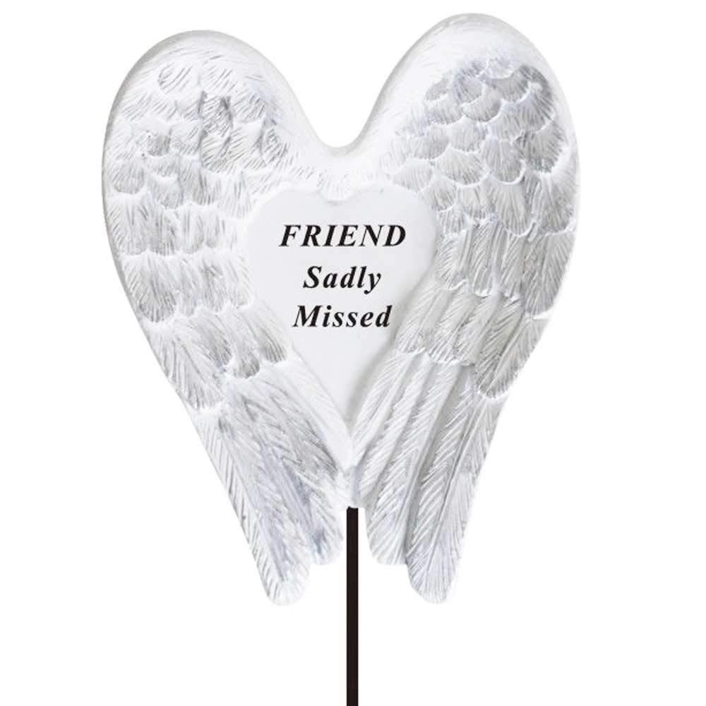 Angraves Sadly Missed Friend Angel Wings Memorial Tribute Stick Graveside Plaque