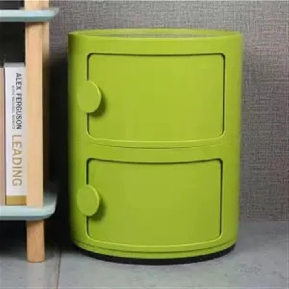 Small Bathroom Cabinet, Round with Slide Drawers, Modern End Table Side Plastic Chest for Living Room Bedroom Bathroom(Green,2 Tiers)