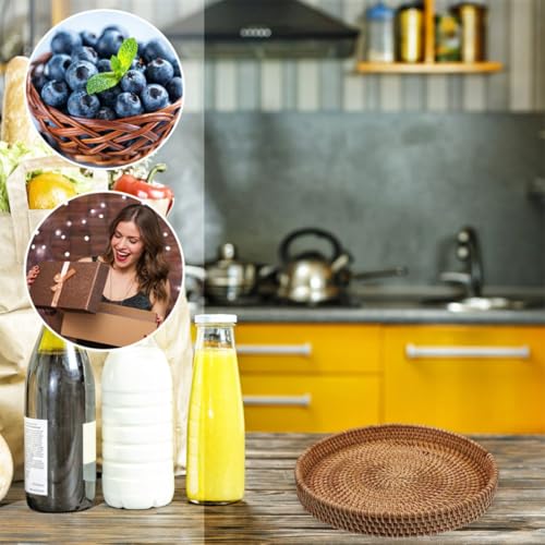Bandeja redonda de ratán resistente de estructura poco profunda marrón 6
