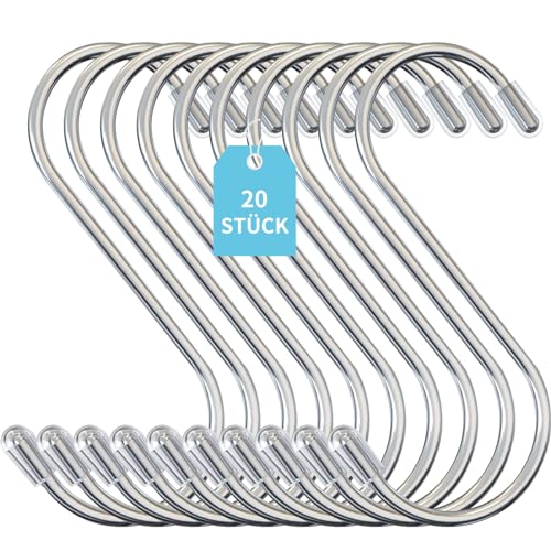 GOLDEROC 20 ganci a S grandi, 11 cm, ganci da appendere, gancio doppio, gancio in metallo, gancio in acciaio inox, gancio da cucina, gancio per ringhiere da balcone, appendiabiti da campeggio