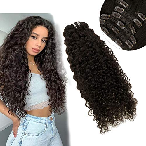 Remy Clip in Human Hair Extensions Vivien 20inch Long Wavy Real Hair Extensions Clip in Human Hair Darkest Brown 100g Natural Extensions Natural Wave 7Pcs