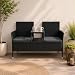 Juskys Polyrattan Gartenbank Monaco - 2-Sitzer Bank mit Tisch & Kissen - 133x63x84 cm - Rattan Sitzbank wetterfest Garten Balkon - schwarz