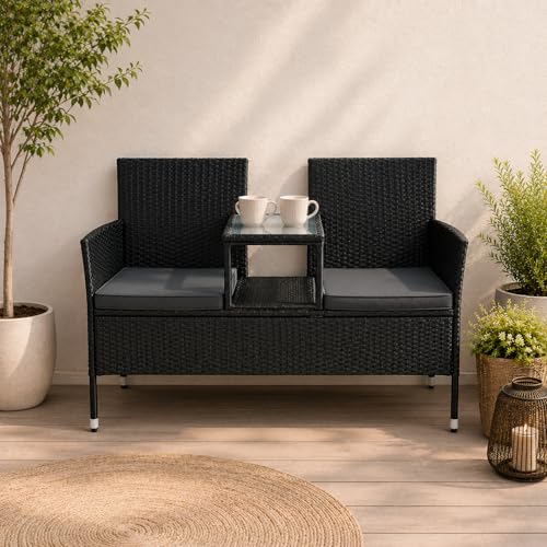 Juskys Polyrattan Gartenbank Monaco - 2-Sitzer Bank mit Tisch...