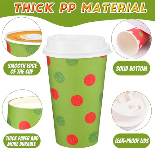 Tasses de Noël jetables 355ml avec couvercles évitant les brûlures et fuites - 6