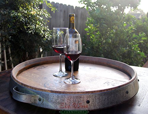 Lazy Susan from Reclaimed Wine Barrel – Oak Tray with Steel Rim & Handles – Rustic Charcuterie Board