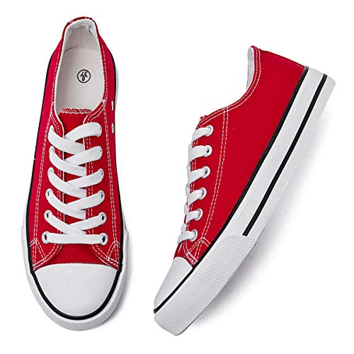 Adokoo Womens Canvas Shoes Casual Cute Sneakers Low Cut Lace up Fashion Comfortable for Walking（Red,US9