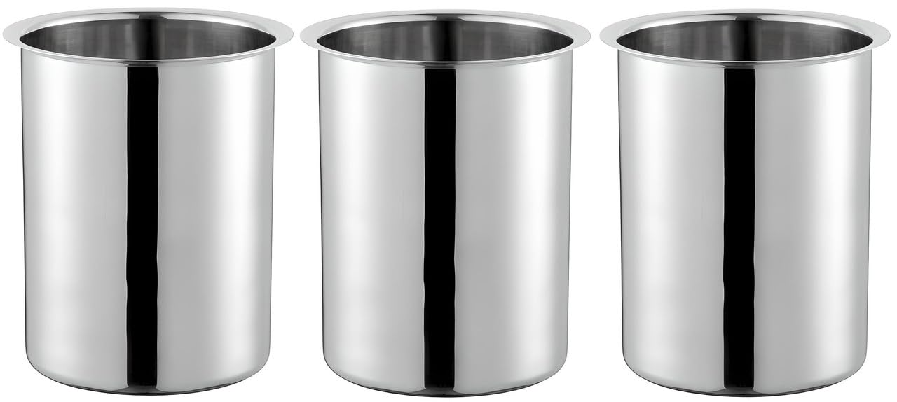 OCS Parts 3-Pack 2 Quart Bain Marie Pot | 6-3/4" x 4-3/8" Stainless Steel Pot for Warm or Cold Food, Sauces, Soups, or Organizing Cooking Utensils