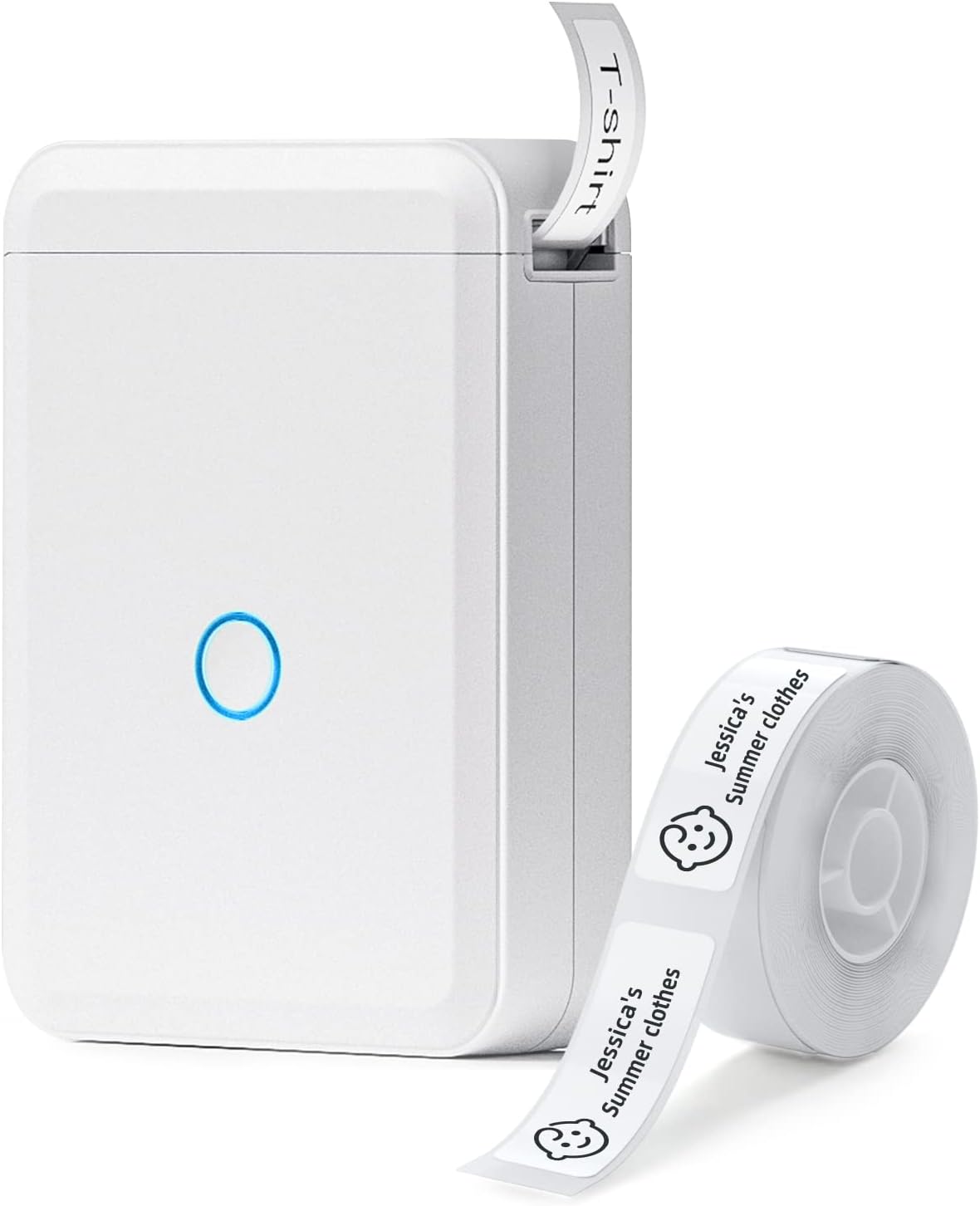 Niimbot D110 Portable Bluetooth Inkless Label Maker for Home and Business - 1 Roll of White Labels Included - Instant Printing (White)