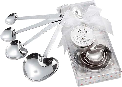 Kate Aspen Juego de cucharas medidoras "Love Beyond Measure" de acero inoxidable en forma de corazón, regalos de baby shower con bonitos dichos,