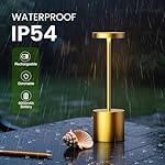 SAKRINGT 2 Pack Cordless Table Lamp Rechargeable, 5000mAh Battery Operated Portable Table Light,Dimming LED Table Lamp for Restaurant/Patio/Outdoor(Gold) - Image 2