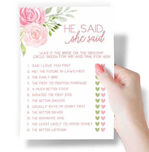 Printed-Party-Bridal-Shower-Games–He-Said-She-Said-Game-with-Fun-Bride-and-Groom-Trivia-Wedding-Shower-Activity-Pink-Floral-Design-50-Guests Printed Party Bridal Shower Games–He Said She Said Game with Fun Bride and Groom Trivia Wedding Shower Activity Pink Floral Design 50 Guests