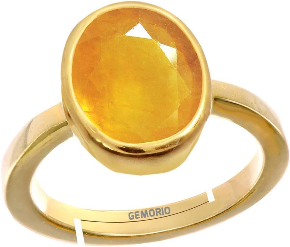 Gemorio Yellow Sapphire Pukhraj 4.8cts or 5.25ratti Stone Panchdhatu Adjustable Ring for Women