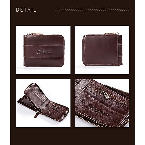 Wallet for Men-Genuine Leather RFID Blocking Bifold Stylish Zip Wallet With 1 ID Window 5010# (Dark coffee)3