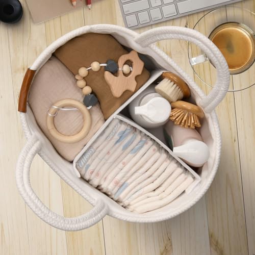 Image of Baby Changing Basket for Baby Dresser, Moses Basket for Babies, Cotton Rope Diaper Changing Basket, Unisex Baby Moses Basket, Foam Diaper Changing Pad for Dresser, Changing Table Topper for Dresser
