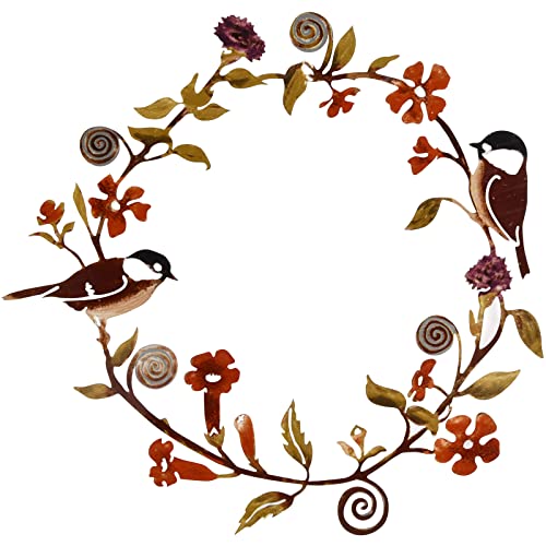 Metall Blumenkranz, Blumenkranz Deko Türkranz Frühling mit Blumen und Vogelmuster Türkranz Frühling Außen Dekorative Hängegirlande für Türen und Fenster Garten