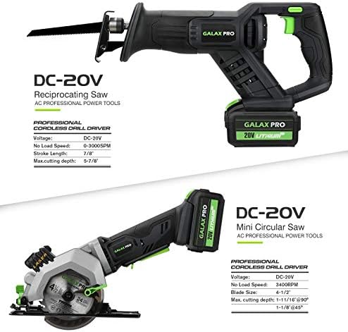 GALAX PRO 20V Reciprocating Saw and Circular Saw Combo Kit with 1pcs 4.0Ah Lithium Battery and One Charger, 7 Saw Blades and Tool Bag