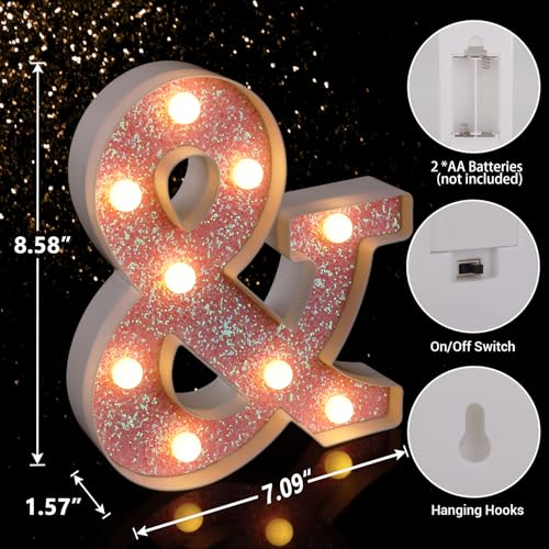 Image of LED Letter Lights Pink Glitter Marquee Letters Light Up Alphabet Letters Sign Battery Powered for Home Party Decoration Night Bar Wedding Birthday Christmas Lamp Girls Gift - Letter &
