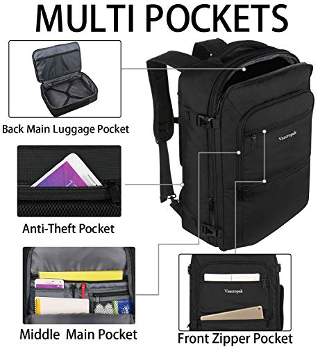 Vancropak Travel Backpack, 40L Flight Approved Carry On Backpack For Men & Women, Expandable Large Luggage Backpack Daypack Water Resistant Lightweight Business Weekender Bag, Black #TOP4